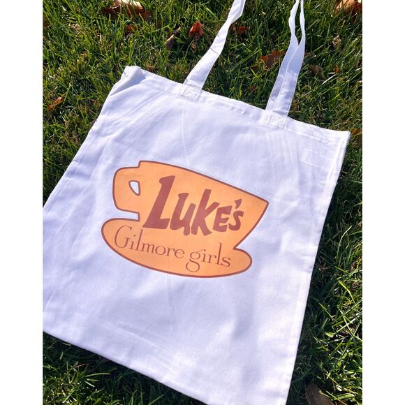 Luke's Diner Gilmore Girls Tote Bag White Reusable Cotton Merch Gift 15" x 16" - Picture 3 of 3